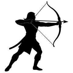 Archer drawing bow aiming arrow vector