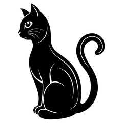 Black cat sitting curled tail feline animal