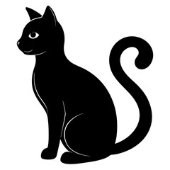 Black cat sitting curled tail silhouette animal