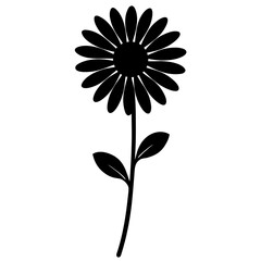 Black daisy flower silhouette with stem and leaves