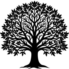 Obraz premium Black leafy tree silhouette on white background vector