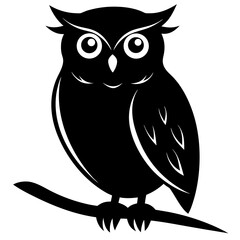 Black owl perched on branch bird silhouette