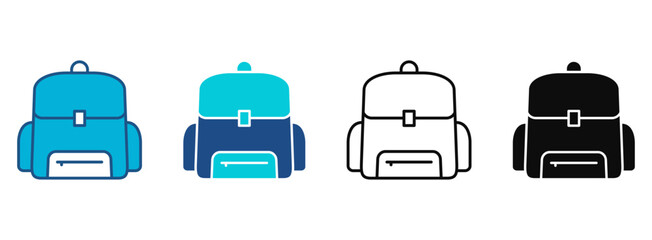School Bag Icon Set With Multiple Styles. Vector Illustration