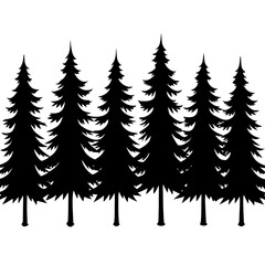 Fototapeta premium Black pine trees against white silhouette white background
