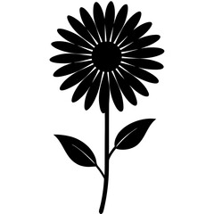 Black silhouette of a daisy flower with leaves white