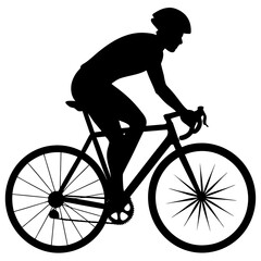 Obraz premium Black silhouette of a cyclist on a road bike white