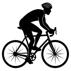 Obraz premium Black silhouette of a cyclist on a road bike white