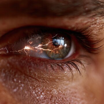 Close-up of an eye with lightning bolts