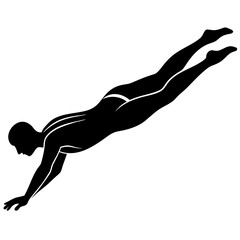 Diver plunging into water silhouette swimming diving