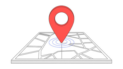 A 3D illustration of a red location pin marker on a white map interface.