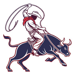 Traditional Mexican Cowboy Riding a Bull with Lasso in Dynamic Motion Highlighting Hispanic Cultural Heritage and Rodeo Skills