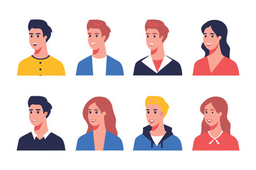 Diverse Faces: Collection of illustrations showcasing a variety of headshot portraits. Each portrait expresses a unique personality through facial expressions and personal styles.