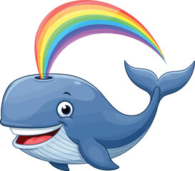 Obraz premium Smiling Whale Spouting Rainbow Cartoon Clipart