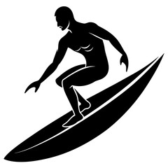 Surfer riding surfboard on wave surfing ocean