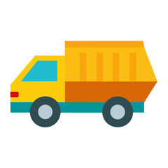 Fototapeta premium Yellow Dump Truck Construction Vehicle Flat Vector Icon