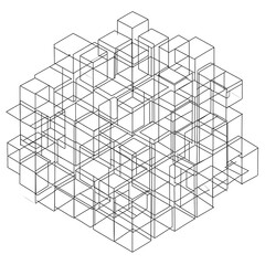 Fototapeta premium Complex arrangement of wireframe cubes forming a larger cube structure art