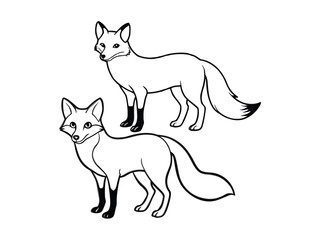 Obraz premium Two stylized foxes with black accents on legs and tail isolated on white background 