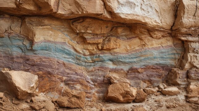 Layered rock face, various colors