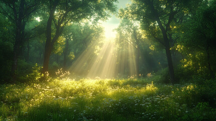 Obraz premium Soothing Woodland Landscape with Moss and Dappled Light