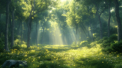 Obraz premium Forest Glade Bathed in Warm, Peaceful Sunlight
