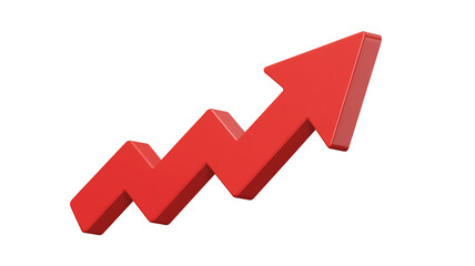 A 3D rendered red arrow pointing upward against a pure white background.