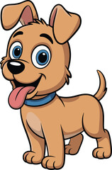 Adorable cartoon puppy with blue collar, happy dog character, big eyes illustration, playful expression, cute pet, fun animal art