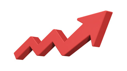 A 3D rendered red arrow pointing upward against a pure white background.
