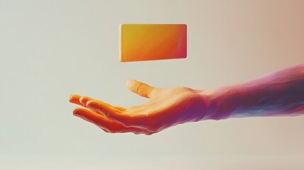 Surreal Abstract Image of a Hand Presenting a Floating Colorful Rectangle