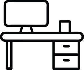 Simple desk with monitor and drawers in outline style illustration