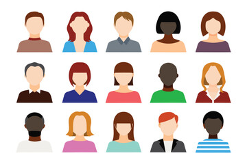 Diverse Avatar Set: A collection of diverse avatars representing various ethnicities and genders. Perfect for profile pictures, websites, or any project needing diverse representation.