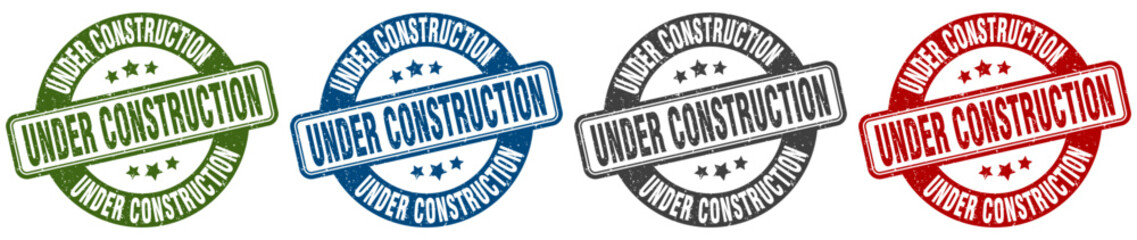 under construction stamp. under construction round stamp set isolated on white background