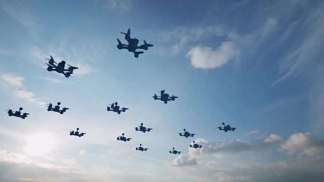 Quadrocopter FPV drones flying sky sun 4k