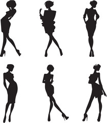 Silhouette of fashionable women silhouette set on white background