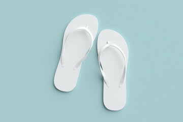Blank white flip flops on a blue cutted background. for Mock-up.