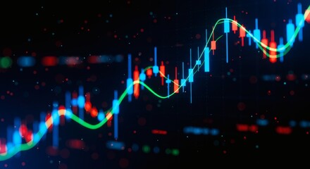 Financial Chart Showing Fluctuating Data with Blue and Red Candlesticks on Black Background