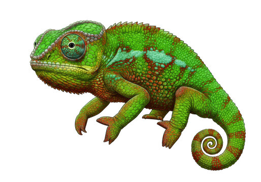 Isolated Vibrant Green Chameleon with Detailed Skin Texture - Powered by Adobe
