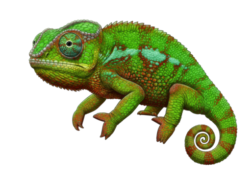 Isolated Vibrant Green Chameleon with Detailed Skin Texture