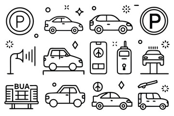 Obraz premium Collection of automotive and parking related icons vehicle transportation