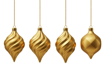 Isolated Collection of Golden Christmas Ornaments Hanging