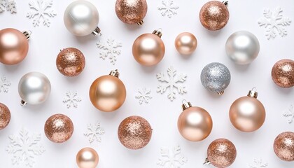 Rose gold and silver Christmas baubles with snowflakes Christmas ornaments glitter