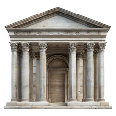 Obraz premium Classical temple fa?ade with detailed columns and architectural elements against a white background