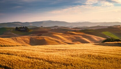 Fototapeta premium rolling hills landscape with golden wheat
