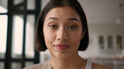 Female portrait stressed sad depressed upset latin hispanic woman close up face emotions sad girl...