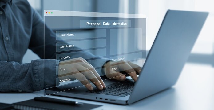 Personal data information management.Digital online employee form. Human resource concept.Businessman filling out a form with personal data online.	