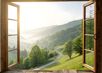 Fototapeta premium Open window with scenic view high resolution photo