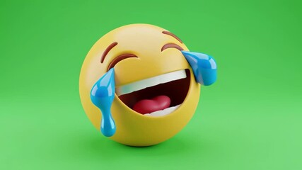 Animation of a laughing face with tears of joy emoji on a green screen, transparent background, representing humor, memes and online communication for digital marketing and social media