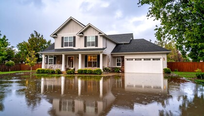 Fototapeta premium Flooded house under stormy sky