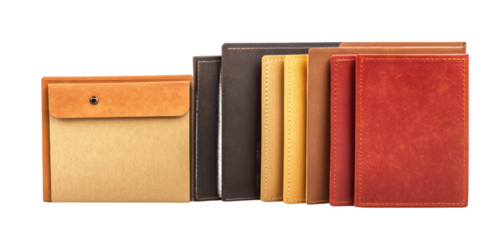 Assorted leather folders isolated on a transparent background - Powered by Adobe