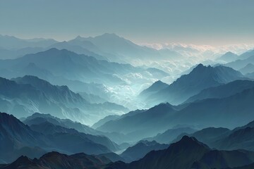 Fototapeta premium Ethereal Misty Mountain Landscape at Sunrise/Sunset - Serene Nature View