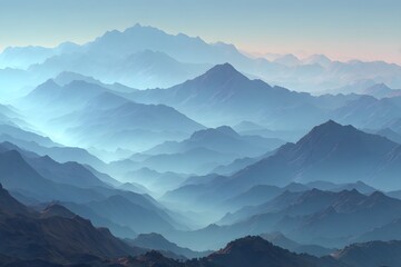 Ethereal Misty Mountain Landscape at Sunrise/Sunset - Serene Nature View